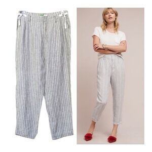 New! Anthropologie Striped Pleated High Rise 100% Linen Pants Sz 29 Beachy